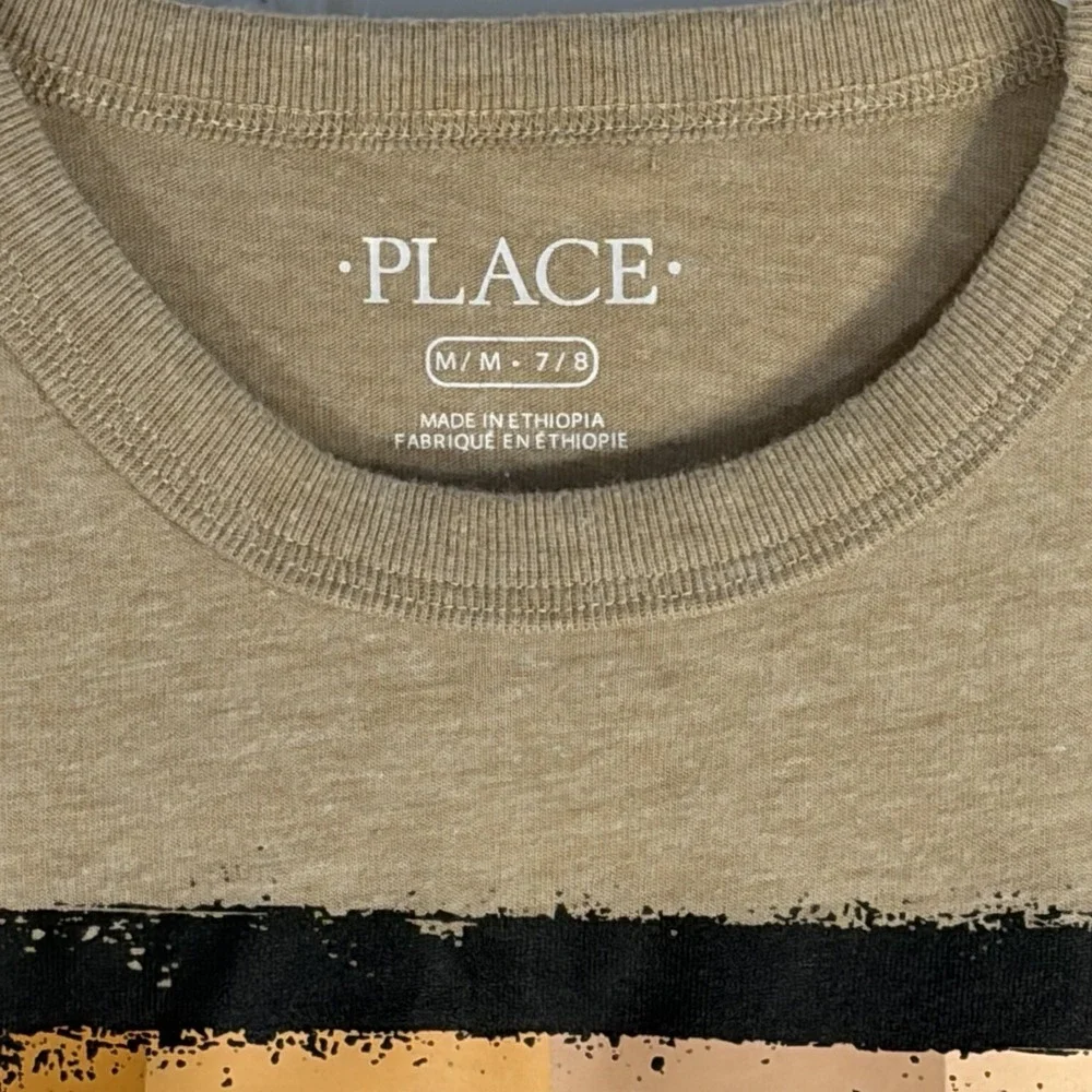 The Children's Place Peace Graphic T-Shirt Kids M 7/8 Tan Short Sleeve Tee
